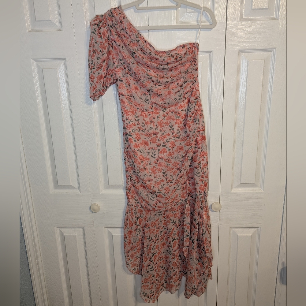 SHEIN One-Shoulder Floral Dress in Pink and Cream Size Medium